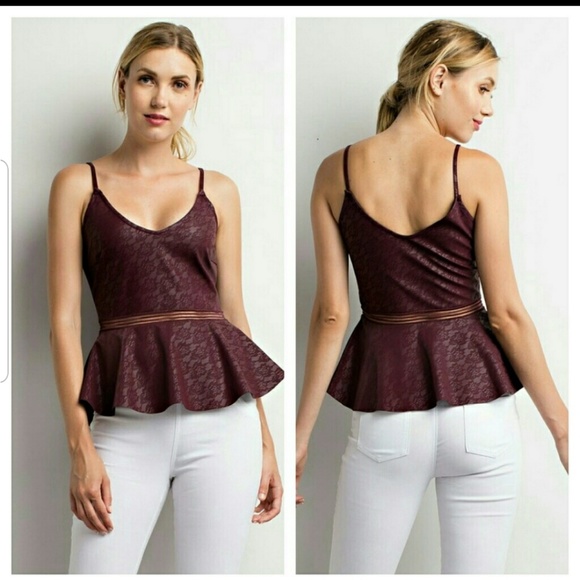 **ONLY 1 SM LEFT!!**Burgundy Peplum Top - Picture 4 of 6
